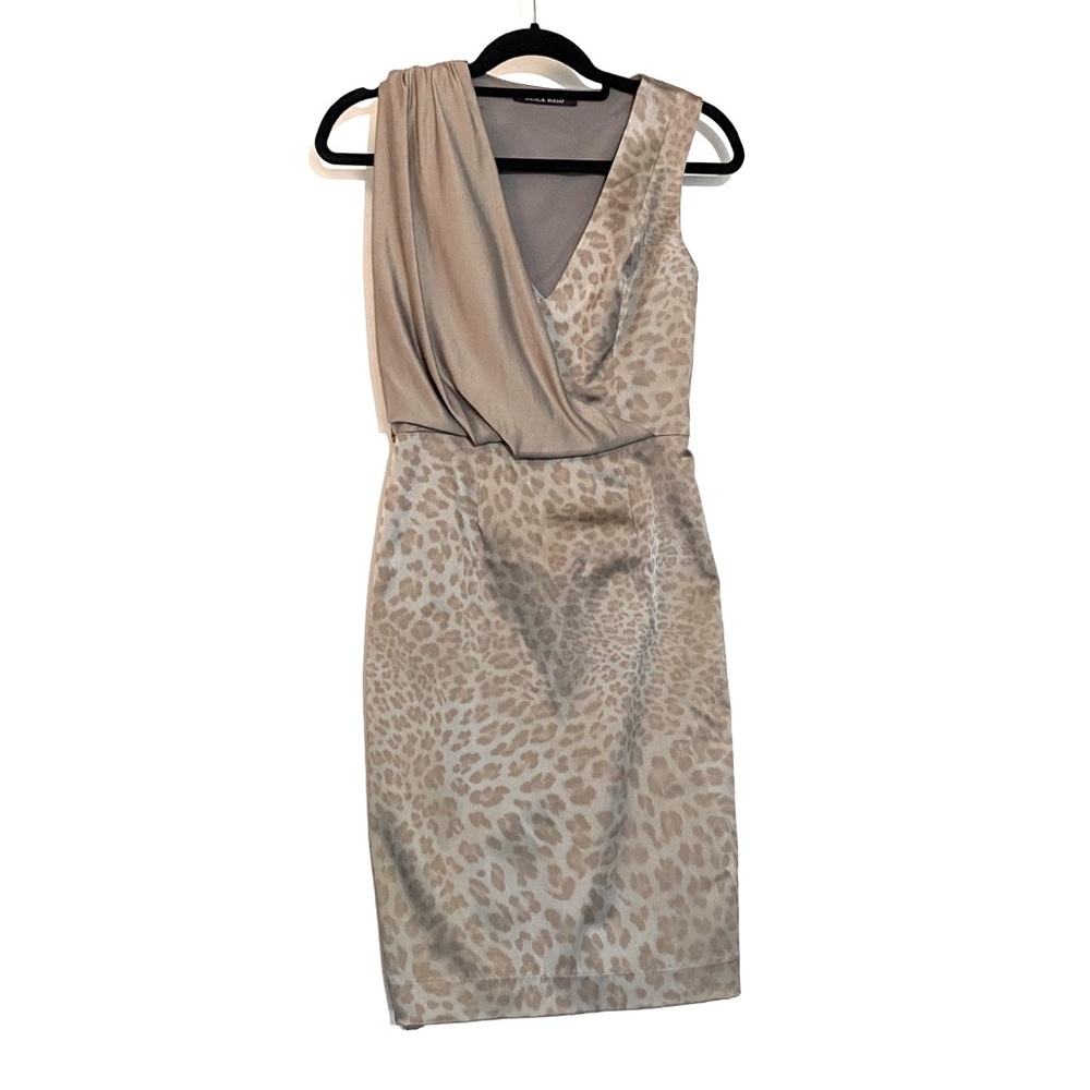 Black Halo taupe leopard shift dress 2